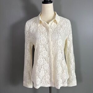 Kettlewell Verity All Over Lace Button Down Blouse L Floral Victorian Bride